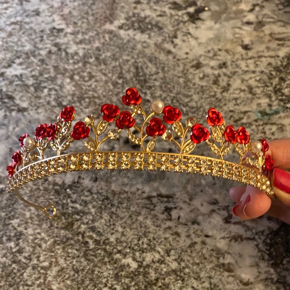 Red Rose Gold Floral Tiara
